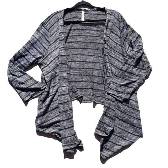 Forgotten Grace Open Waterfall Striped Lightweight Cardigan Gray Black Sz 2X - Picture 2 of 10